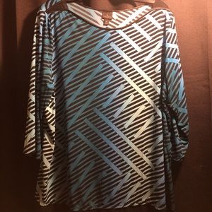 Blue and black print top NWOT